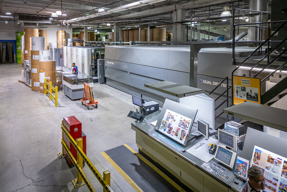 A web press running production at the Solo Printing plant in Miami, Florida